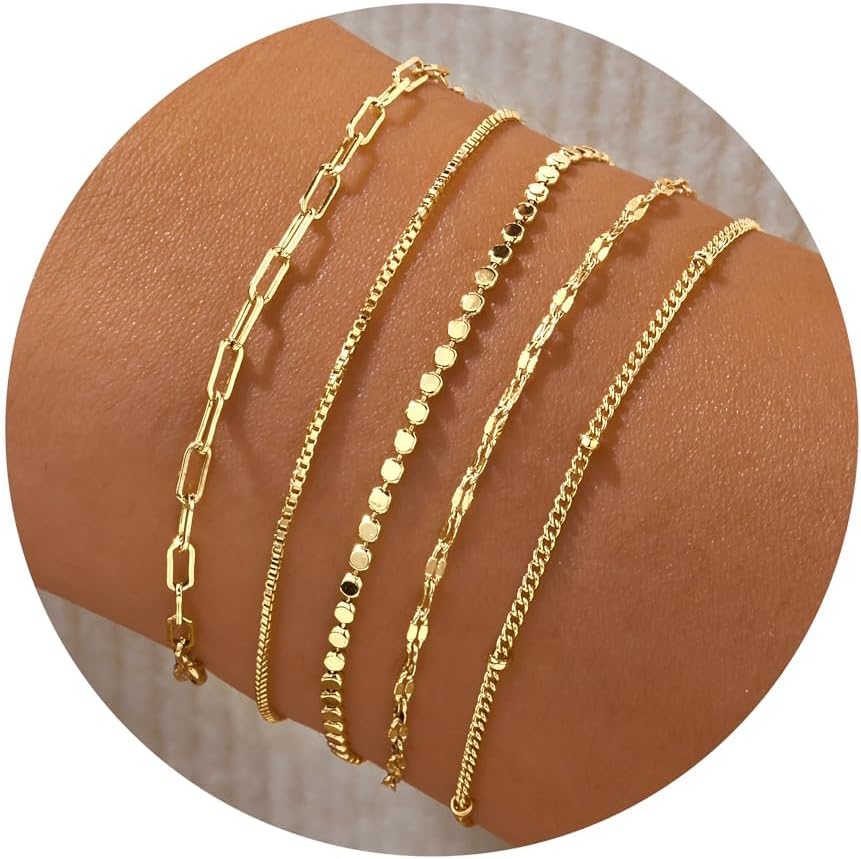 Manufacturer  Gold Bracelets for Women Trendy,14K Real Gold Plated Dainty Stackable Paperclip Cuban Link Chain Bracelets,Cuff Bracelets Jewelry Set Adjustable 7"+2"  bracelets