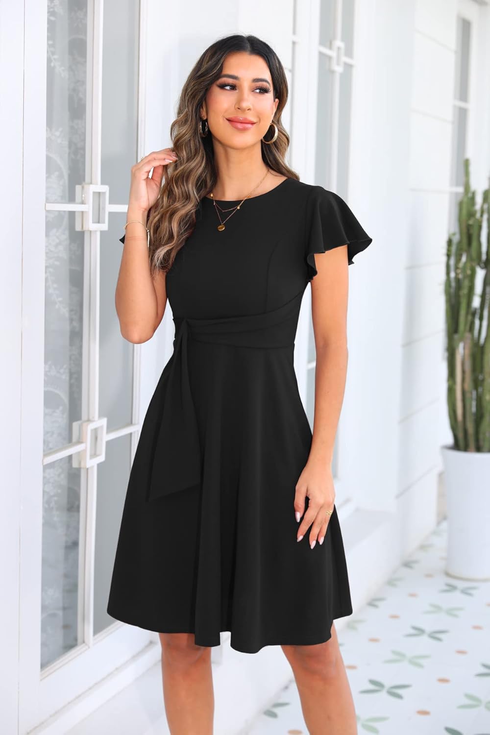 Manufacturer  OWIN Womens  Elegant Ruffle Sleeve Flared A Line Swing Casual Party Cocktail Dresses dresses