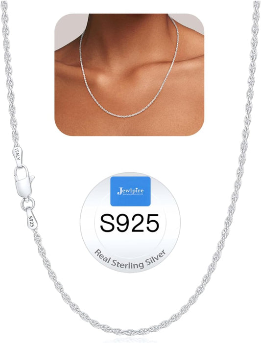 Manufacturer  Jewlpire Italian 2mm Rope Chain 925 Sterling Silver Chain Necklace for Women, 14K Plated Gold Chain for Women Smooth & Sturdy Women's Chain Necklaces, 16 18 20 22 24 26 Inch  Necklace