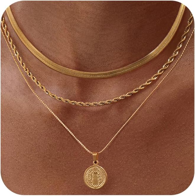 Manufacturer  Gold/Silver Layered Necklaces for Women,Dainty 14k Gold Plated Stackable Choker Necklaces for Women,Trendy Layering Coin Chain Pendant Jewelry Set Gifts  necklace