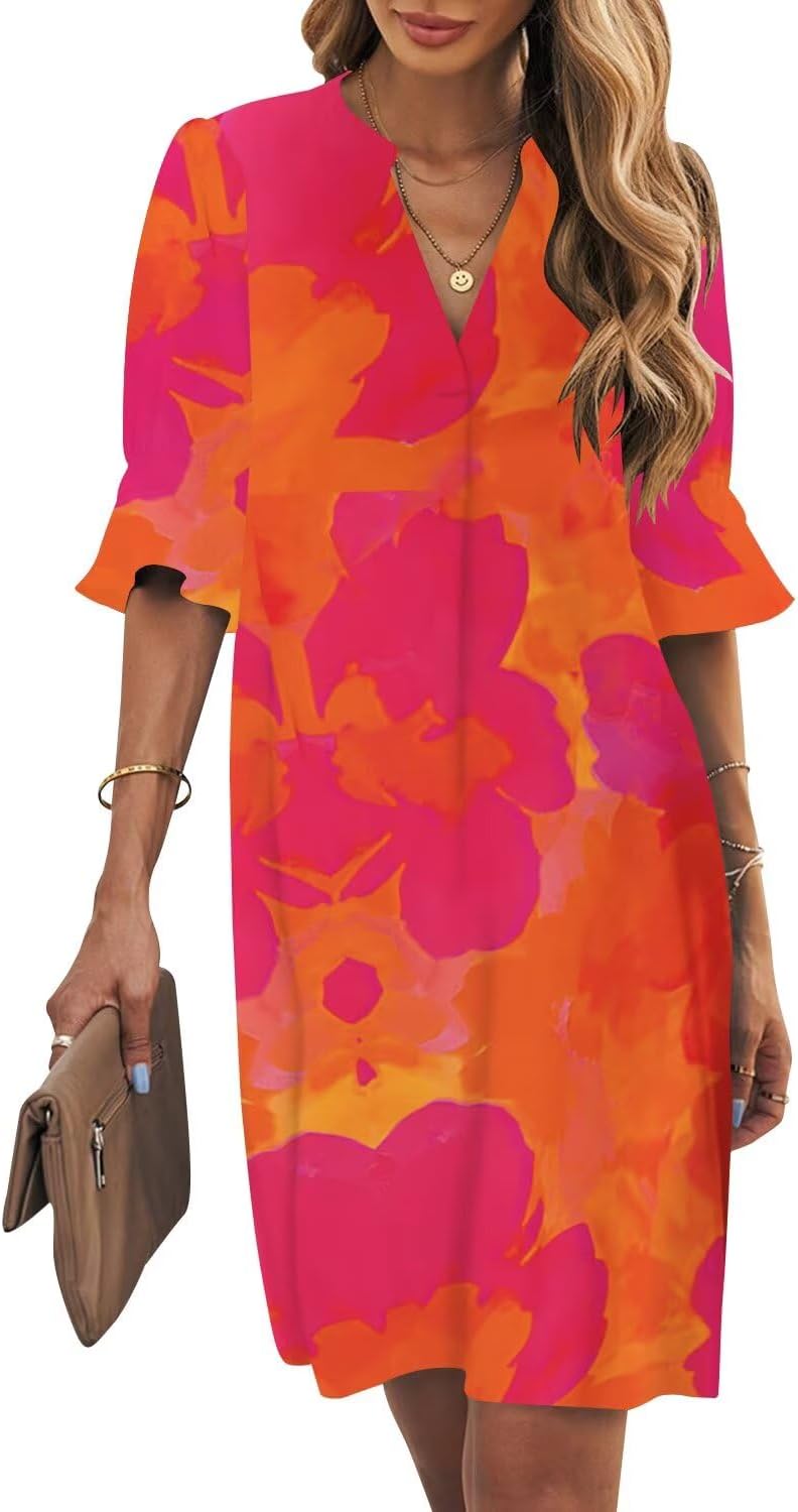 Manufacturer Wkior Shift Dress for Women V Neck Short Sleeves Solid Color Casual Flowy Summer Dresses(S-2XL)