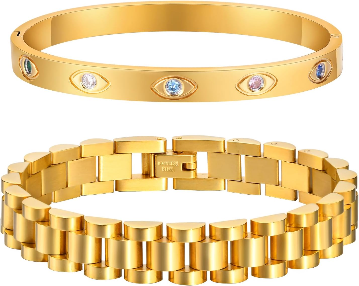 Manufacturer  MPRAINBOW 2pcs Gold Chain Link Bracelet, Stainless Steel Crystal Friendship Bracelets Bangle,Watch Band Chains Wristband Jewelry with Adjust Tool  bracelets