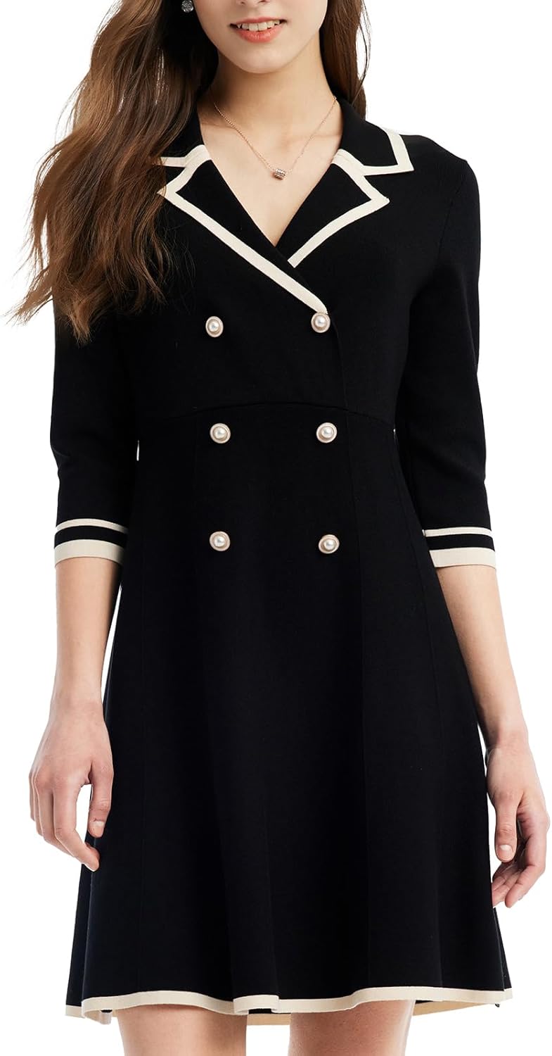 Manufacturer  GOELIA Mini Sweater Dress for Women, Button up 3/4 Sleeve Knit Dresses for Teacher Work Business dresses