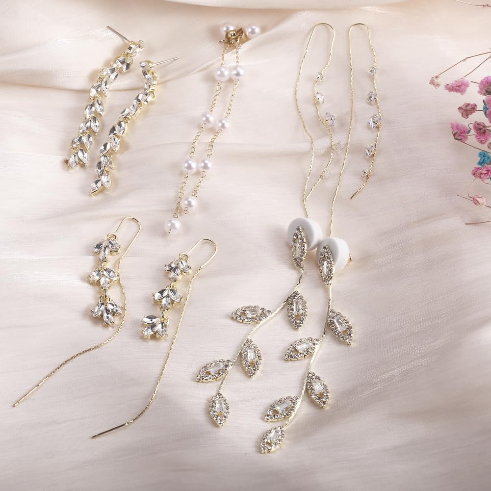 Manufacturer  SUNNYOUTH 9 Pairs Long Tassel Dangle Earrings for Women Sparkling CZ Threader Drop Earrings Chain Olive Leaf Wedding Bridal Earrings Set  earring