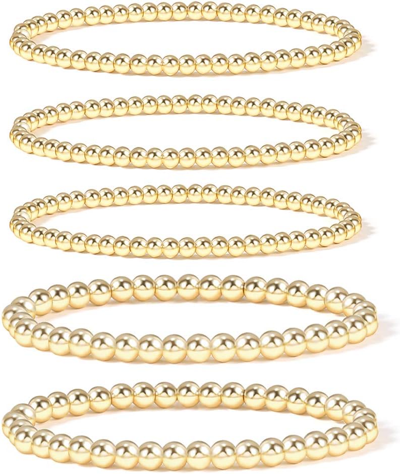 Manufacturer  Badu Gold Plate Bead Bracelet for Women 14K Gold Plated Bead Ball Bracelet Stretchable Elastic Hypoallergenic Bohemian Stackable  bracelets