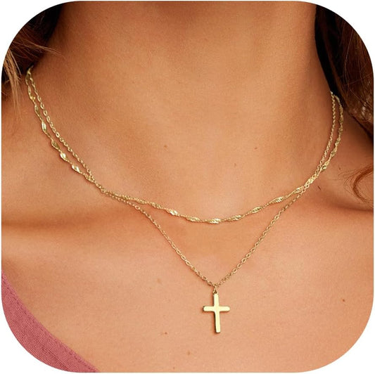 Manufacturer  Layered Cross Necklace for Women,14K Gold Plated/Sterling Silver Plated Choker Necklaces for Women Stack Simple Cross Pendant Necklaces Jewelry for Women Trendy  necklace
