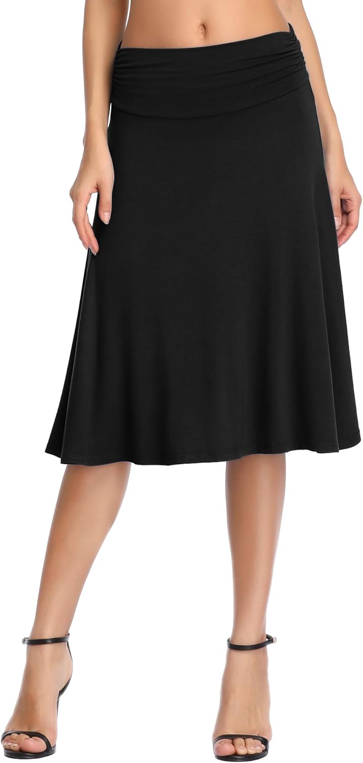 Manufacturer  Urban CoCo Women's Ruched High Waist Knee Length Jersey A-Line Stretchy Flared Casual Skirts