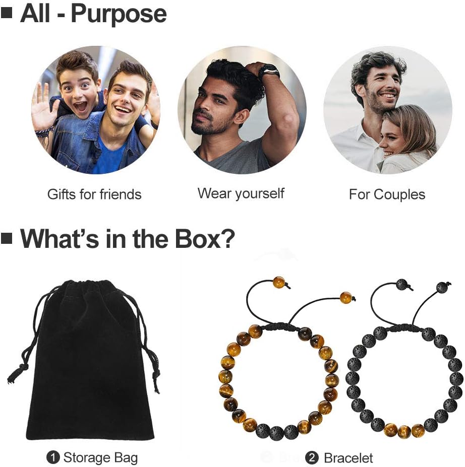 Manufacturer  M MOOHAM Natural Stone Bracelets for Men - 8mm Tiger Eye, Matte Agate, Lava Rock - Teen Boys Gifts for Birthday, Anniversary, Christmas  bracelets
