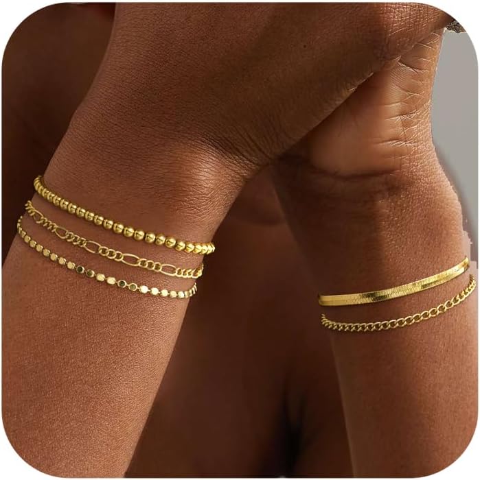 Manufacturer  DEARMAY Gold Bracelets for Women Waterproof, 14K Real Gold Jewelry Sets Trendy Thin Dainty Stackable Cuban Link Paperclip Chain Bracelet Pack Fashion Accessories Gifts for Womens  bracelets