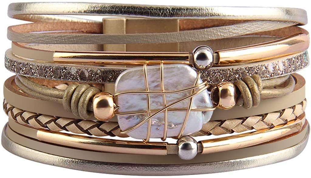 Manufacturer  Fesciory Leather Wrap Bracelets for Women, Boho Leopard Multi-Layer Crystal Beads Cuff Bracelet Jewelry  bracelets