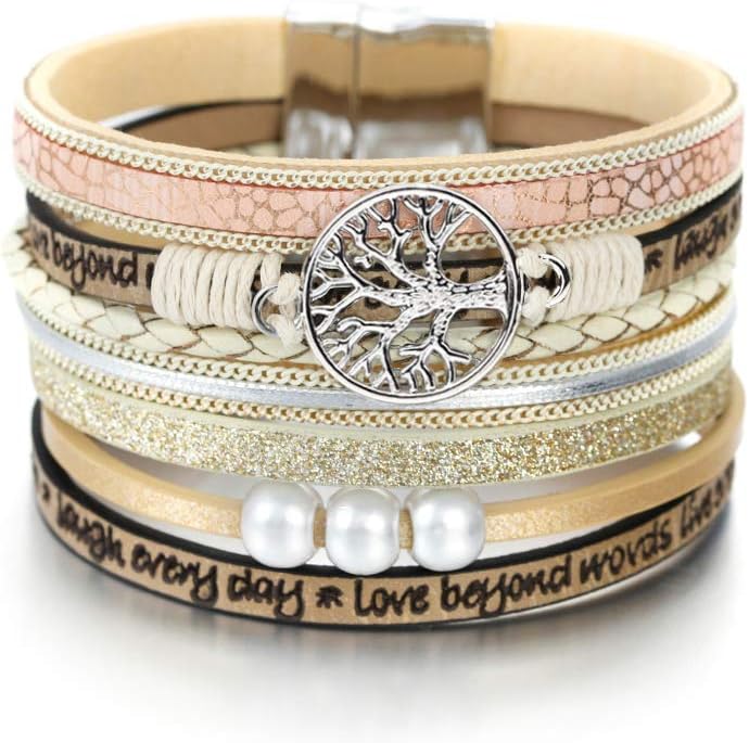 Manufacturer  Fesciory Leopard Bracelet for Women, Boho Leather Wrap Multi-Layer Pearl Crystal Bracelet Bangle Jewelry  bracelets