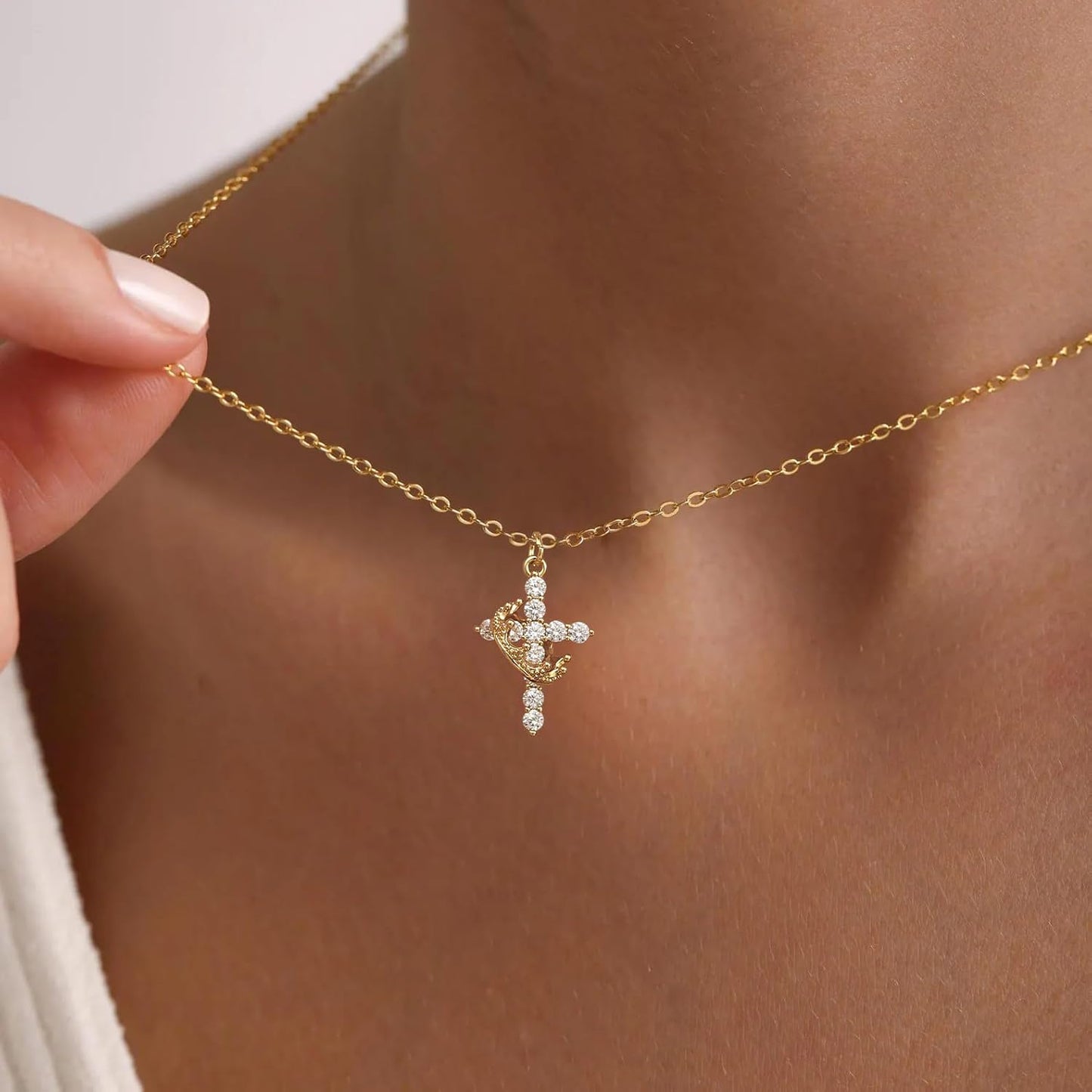 Manufacturer  Upgraded Crown Cross Necklace for Women Women's Gifts 14K Gold Plated Crown Cross Pendant Necklace Diamond Cross Necklaces Faith Cross Jewelry First Communion Gifts  Necklace