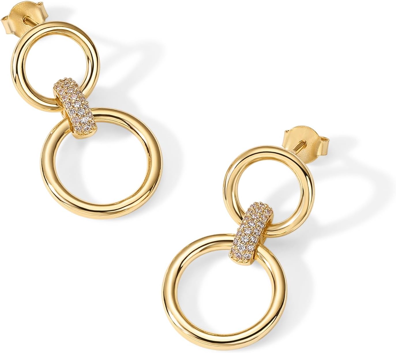 Manufacturer  PAVOI 14K Gold Plated Chunky Triple Hoop Stud Earrings for Women | Cubic Zirconia Chunky Studs | CZ Drop Dangle Earrings  earring