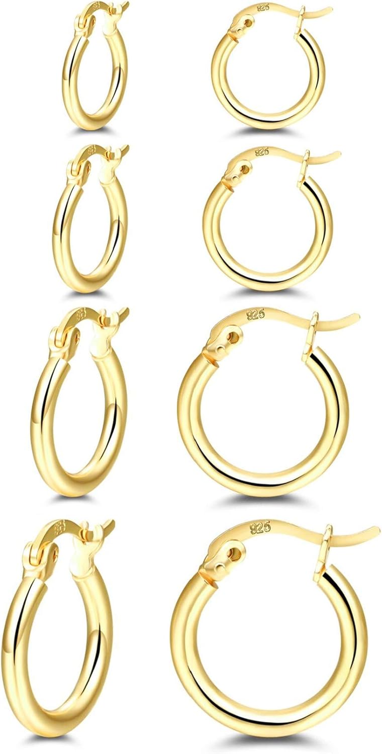 Manufacturer  14K Gold Plated Hoop Earrings for Women, 4 Pairs Sterling Silver Post Small Hoops, Gold Huggie Earrings Set for Women Men (13mm 15mm 20mm 25mm)   rings