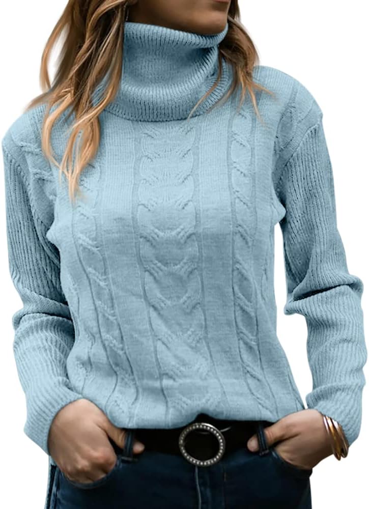 Manufacturer  Langwyqu Womens' Turtleneck Long Sleeve Cable Knit Sweaters   sweaters