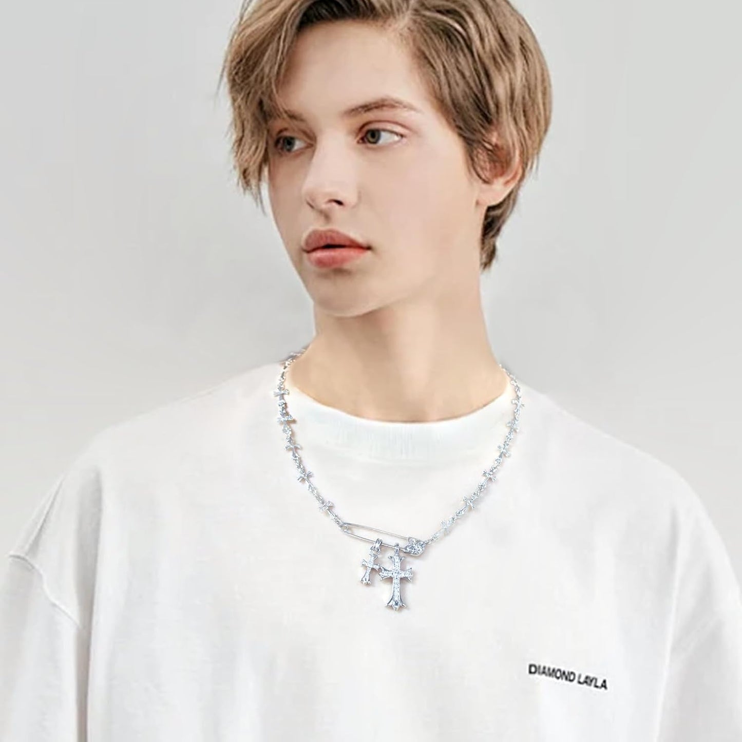 Manufacturer  Silver Cross Necklaces for Women Y2K Safety Pin Gothic Cross Cubic Zirconia Pendant Necklace, Aesthetic Necklace Punk Goth Jewelry for Women Men  necklace