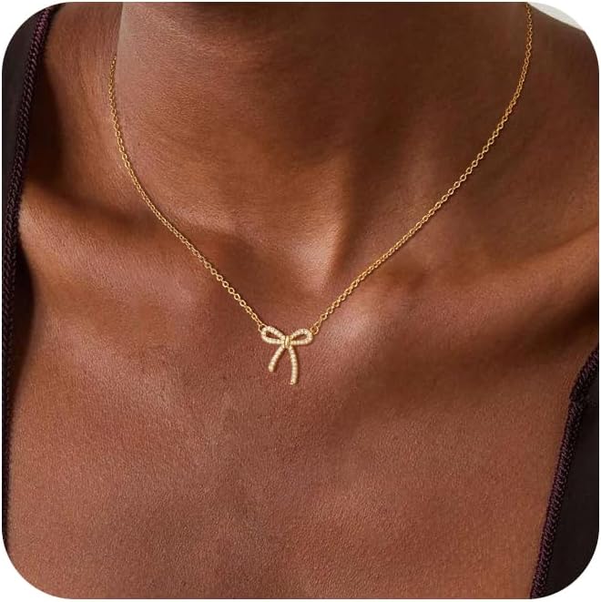Manufacturer  Gold Necklace for Women - Bow Necklace 14K Dainty Gold Necklace Cute Small Tiny Bow Pendant Choker Chain Necklace Trendy Necklaces for Women Gold Jewelry Gift  Necklace