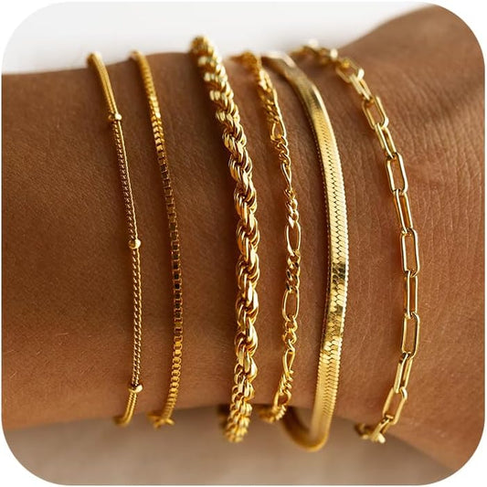 Manufacturer  DEARMAY Gold Bracelets for Women Waterproof, 14K Real Gold Jewelry Sets Trendy Thin Dainty Stackable Cuban Link Paperclip Chain Bracelet Pack Fashion Accessories Gifts for Womens  bracelets