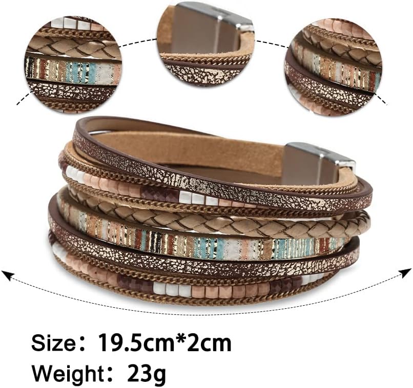 Manufacturer  Fesciory Leather Wrap Bracelets for Women, Boho Leopard Multi-Layer Crystal Beads Cuff Bracelet Jewelry  bracelets