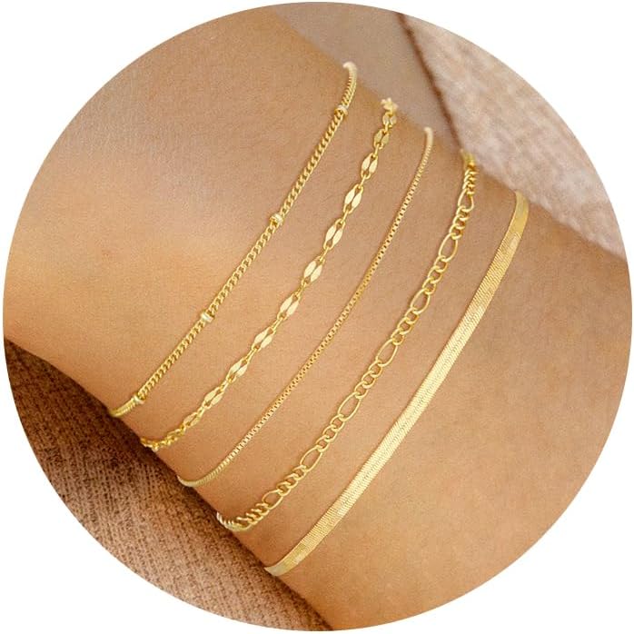 Manufacturer  Gold Bracelets for Women, 14K Dainty Gold Plated Stackable Bracelets for Women Trendy Waterproof CZ Tennis Bracelet Set Tiny Heart Paperclip Box Chain Adjustable Bracelets Minimalist Cute Jewelry  bracelets