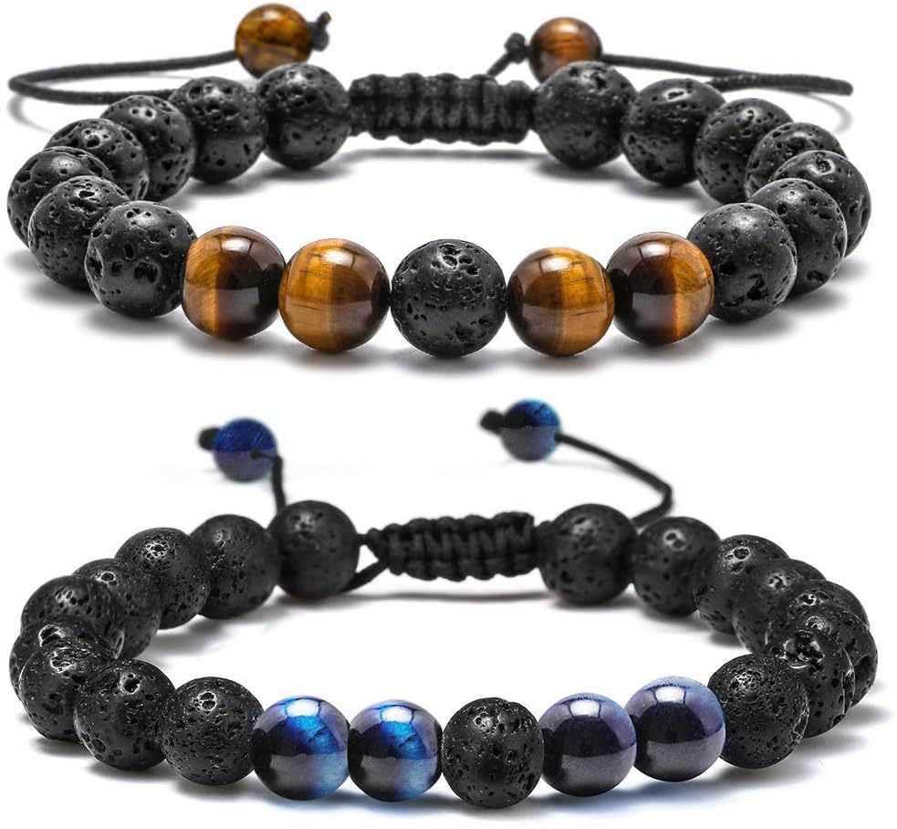 Manufacturer  M MOOHAM Natural Stone Bracelets for Men - 8mm Tiger Eye, Matte Agate, Lava Rock - Teen Boys Gifts for Birthday, Anniversary, Christmas  bracelets