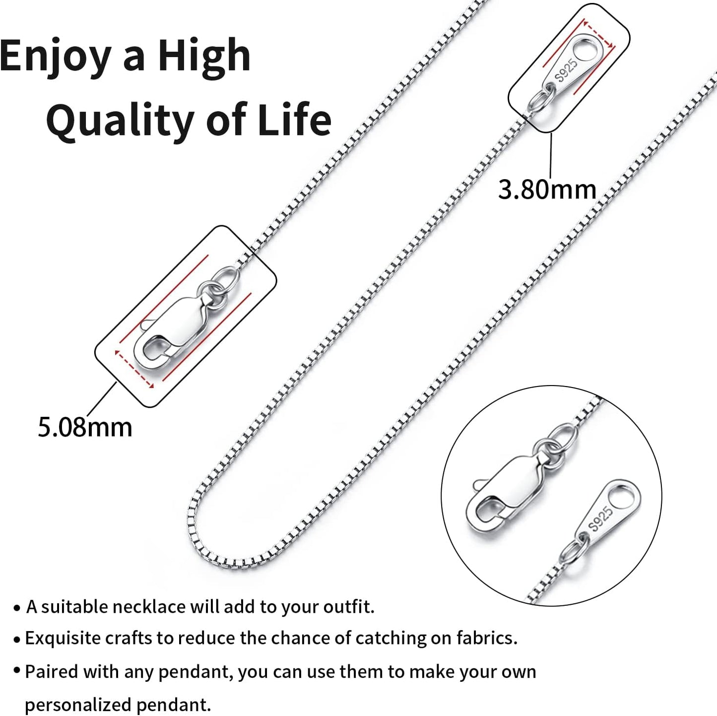 Manufacturer  Jewlpire Solid 18K Gold Over 925 Sterling Silver Chain Necklace for Women Girls, 0.8mm Box Chain Lobster Claw Clasp-Super Thin & Strong Necklace Chain 16/18/20/22/24 Inch  necklace
