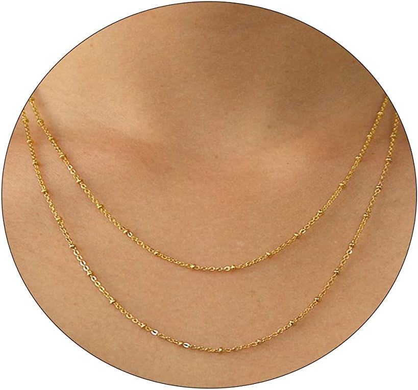 Manufacturer  BERISO 14K Gold/Silver Plated Satellite Choker Shining Dots Station Box Chain 3 Blue Beads Sparkle Chain Necklace Open Hearts Open Stars Link Chain Exquisite Jewelry for women  necklace