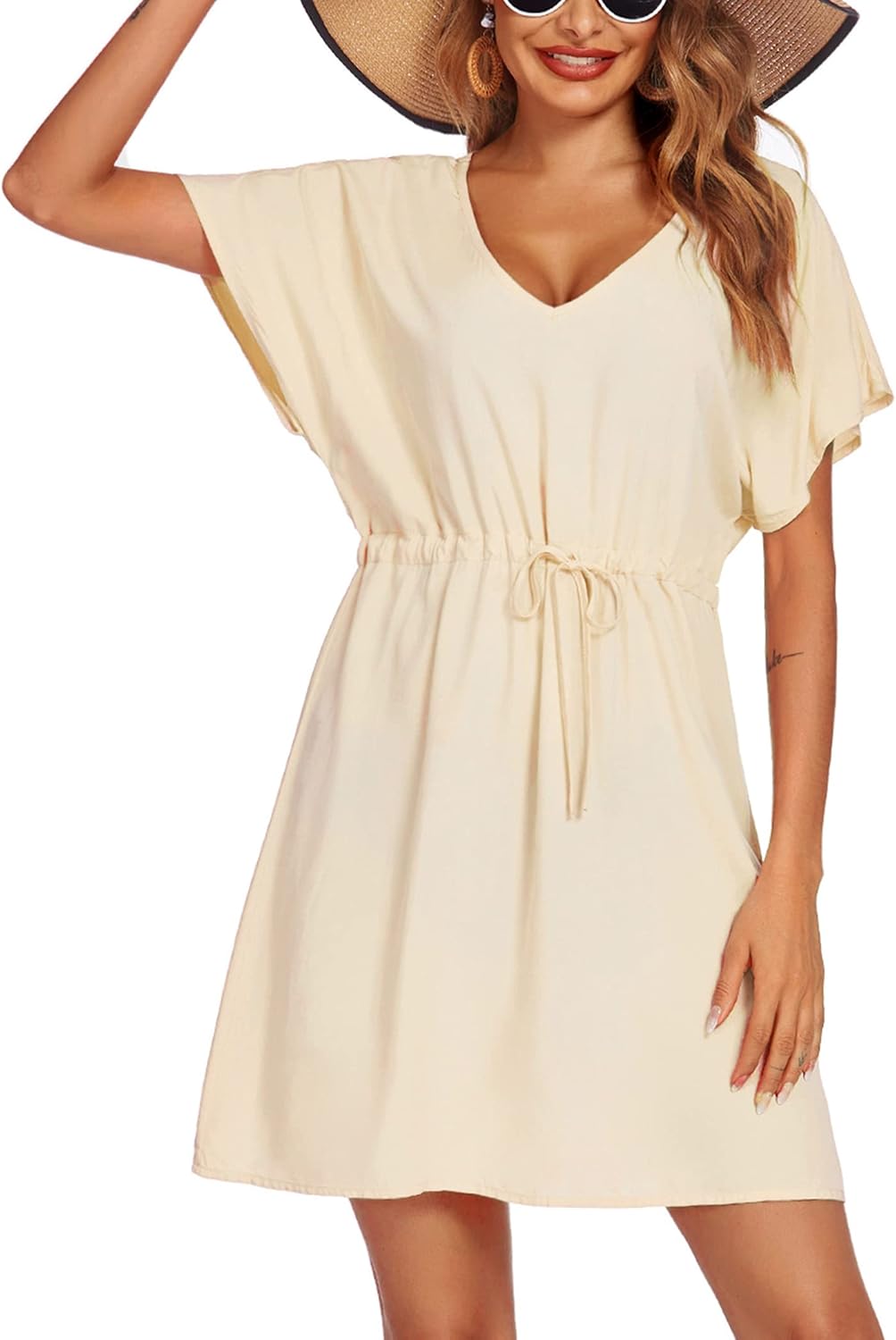 Manufacturer  Ekouaer Womens Swimsuit Coverup Short Sleeve Beach Cover Up Dress V Neck Bikini Beachwear  Swimsuit