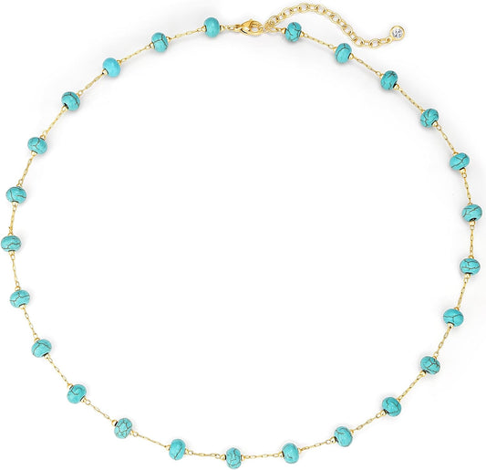 Manufacturer  Created Turquoise Necklace for Women 14K Gold Plated Beaded Heart Choker Boho Necklaces Handmade Beach Summer Everyday Western Jewelry Gifts  necklace