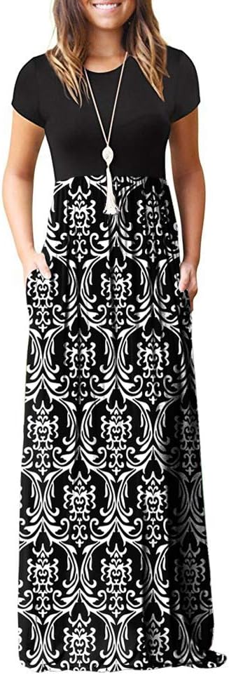 Manufacturer  GRECERELLE Women Summer Crew Neck Casual Short Sleeve Solid Floral Print Long Maxi Dress with Pockets dresses