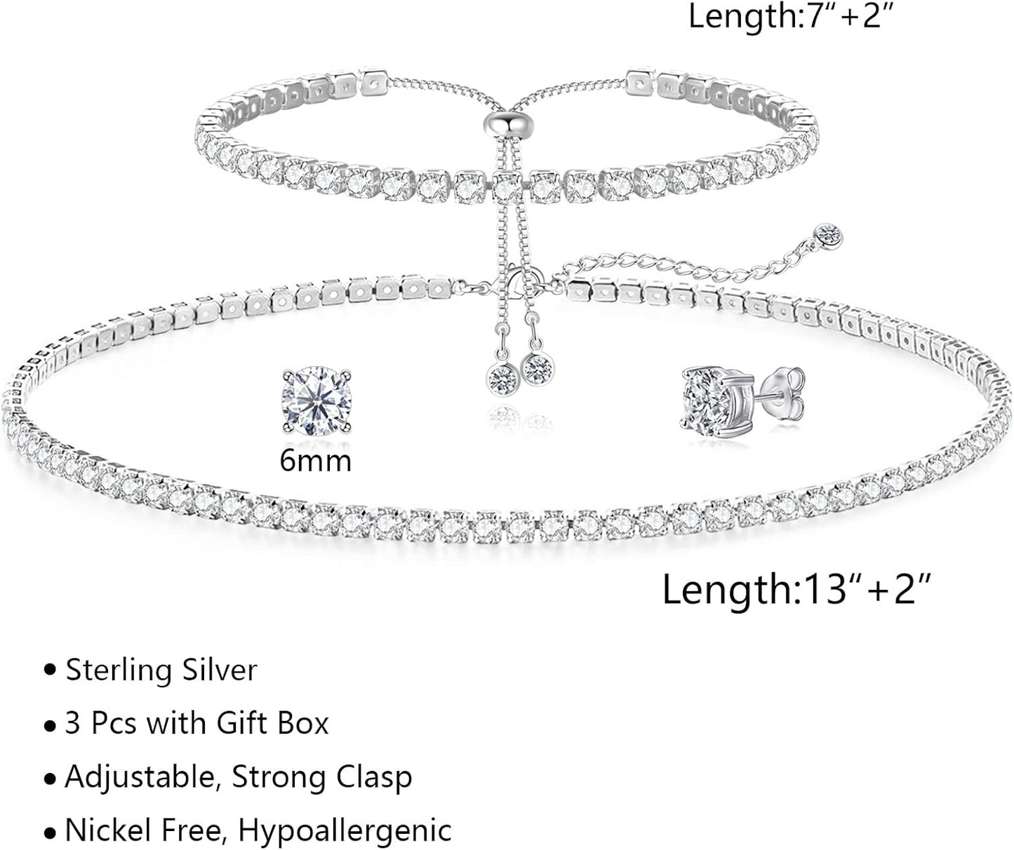 Manufacturer  Tennis Necklace Bracelet for Women, Sterling Sliver, Dainty Chocker Necklace, Crystal Bracelet for Women, Wedding Jewelry for Bride, Sparkly Party Prom Hypoallergenic  Necklace