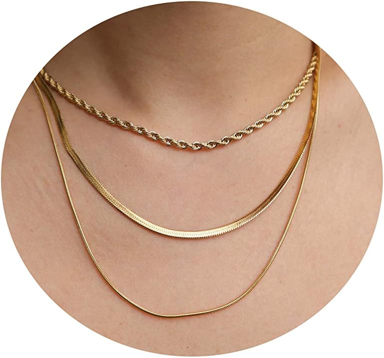 Manufacturer  Tasiso Herringbone Choker Necklace Set Double Layer Snake Chain Herringbone Chain Necklace Layering Necklace Set Cuban Chain Necklace for Women  Necklace