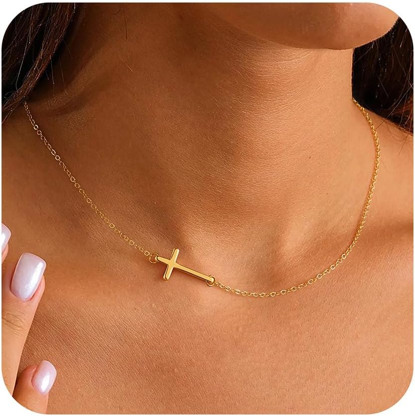 Manufacturer  M MOOHAM Cross Necklace for Women - Dainty Cute Bubble 3D Cross Pendant Necklace Sideways Cross Choker Layered 14K Real Gold Plated Cross Necklace Gifts for Women Girls  necklace