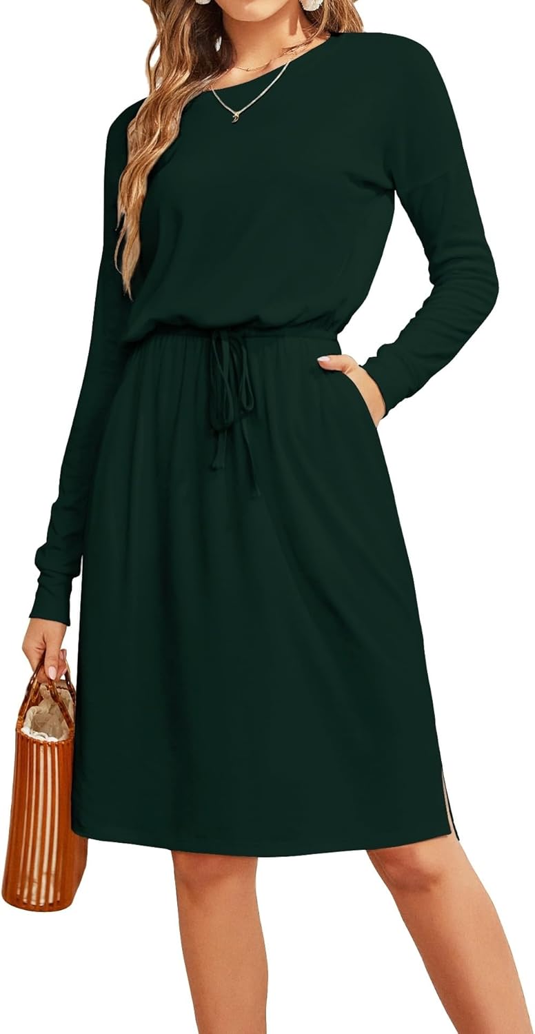 Manufacturer  Simier Fariry Womens Summer Hide Belly Knee Length Travel Dress Pocket Short Sleeve Midi Work Casual Teacher Outfit dresses