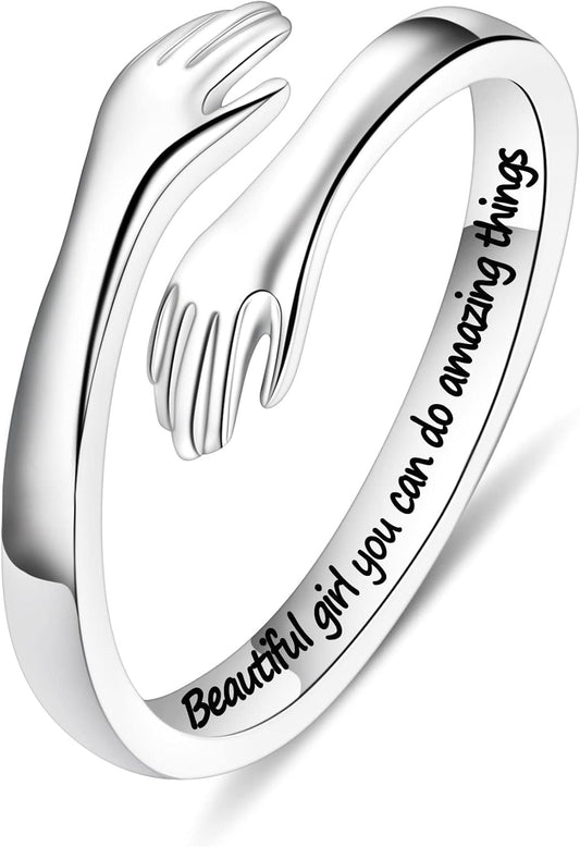 Manufacturer  Yesteel S925 Sterling Silver Hug Ring for Women Teen Girls, Adjustable Ring Jewelry Mothers Day Birthday Gifts for Daughters Mom Sister Wife Friends Grandma   rings