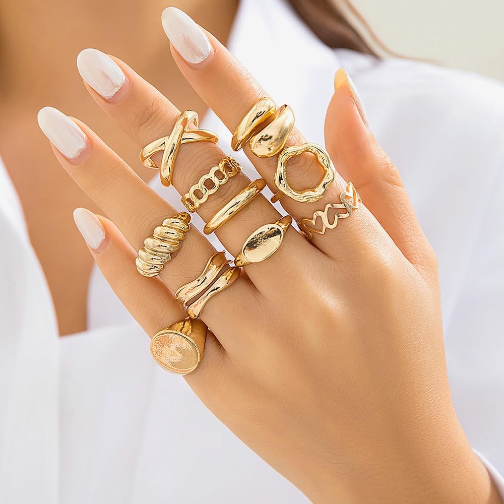 Manufacturer  FUTIMELY 14K Gold Stackable Knuckle Rings Set for Women Teen Girls,Aesthetic Silver 10Pcs Trendy Dainty Open Midi Rings Set,Midi Finger Rings Pack Jewelry Gifts   rings
