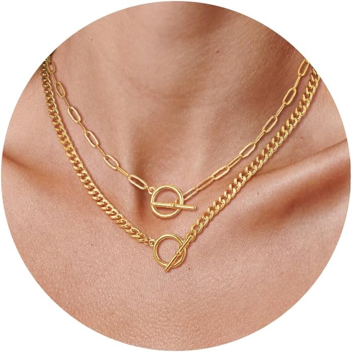Manufacturer  CHESKY Gold Layered Necklaces for Women, 14K Dainty Gold Chain Necklace Women Trendy Cuban Link Paperclip Chain Toggle Clasp Necklace Fashion Chunky Jewelry for Women  Necklace