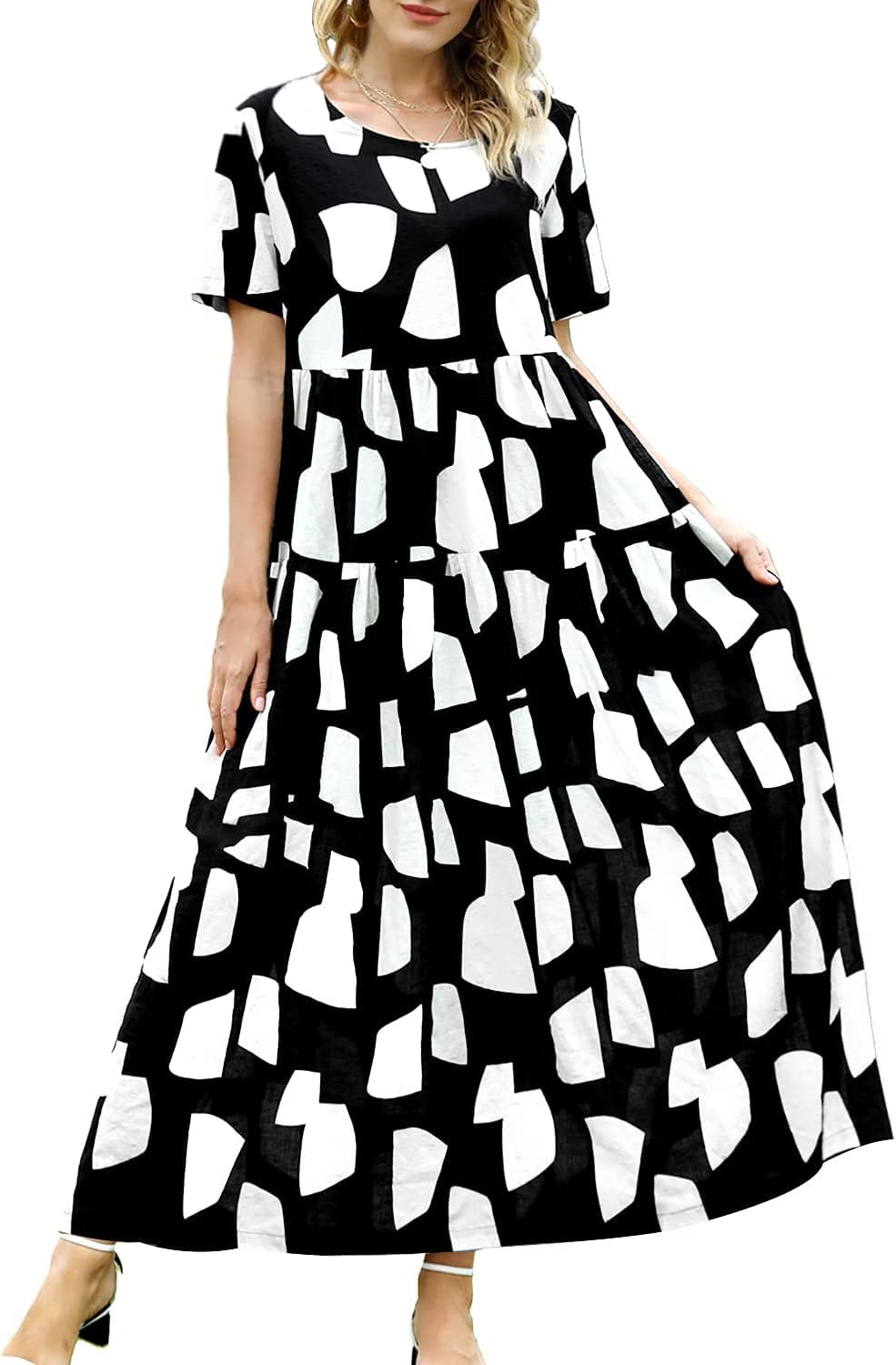 Manufacturer  YESNO Women Casual Loose Bohemian Floral Dress with Pockets Short Sleeve Long Maxi Summer Beach Swing Dress EJF dresses