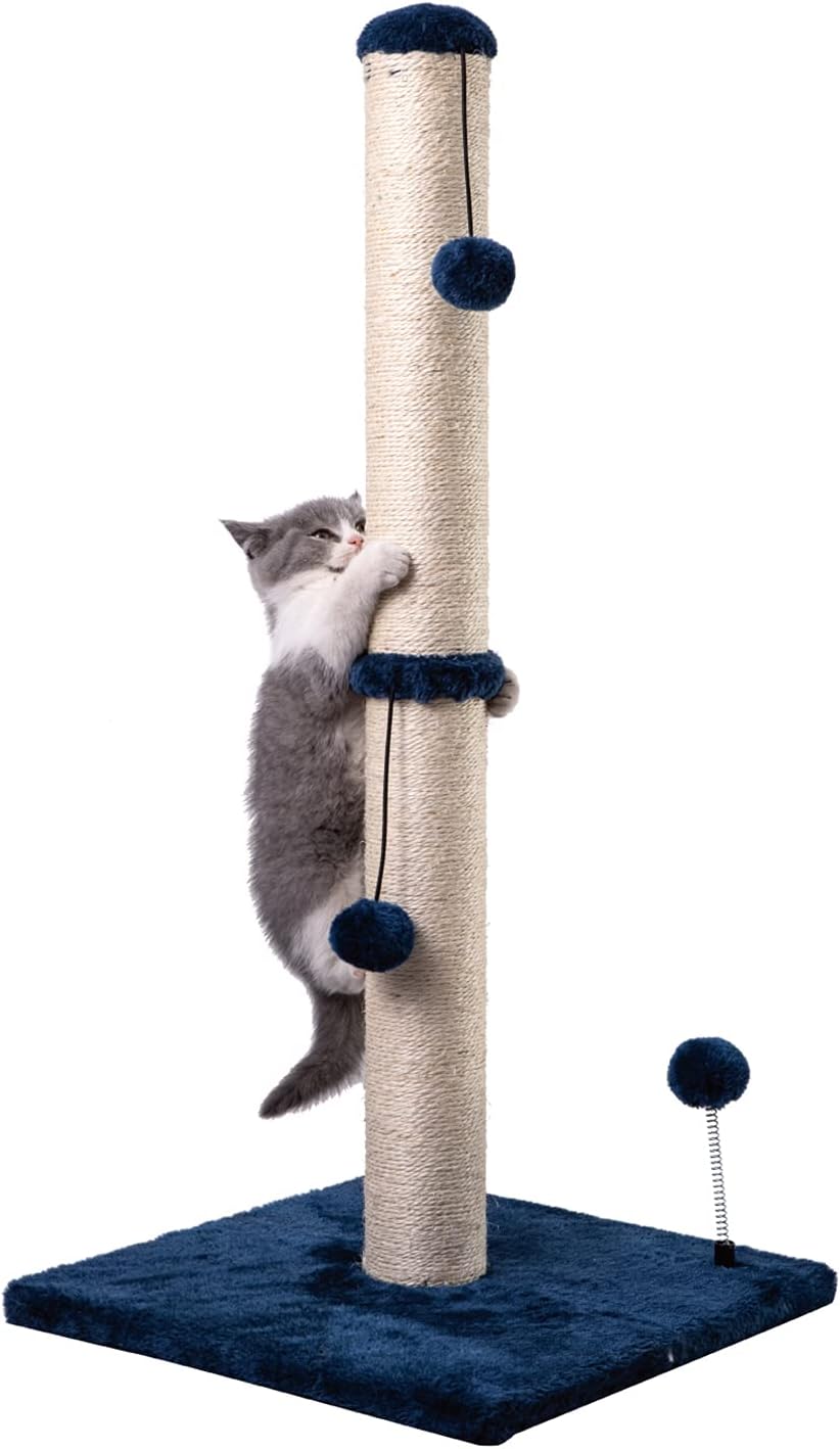 Manufacturer  MECOOL Cat Scratching Post Premium Basics Kitten Scratcher Sisal Scratch Posts with Hanging Ball 22in for Kittens or Smaller Cats (22 inches for Kitten, Beige)    Cat toy