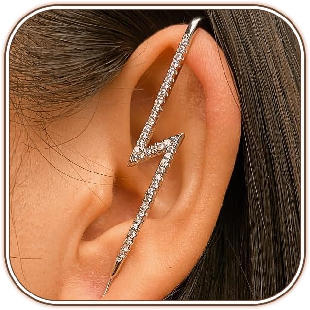 Manufacturer  Vintage Ear Wrap Crawler Hook Earrings Crystal Long Piercing Star-Shape Lightning Bolt Exaggerate Wrap Climber Earrings Gold Silver Cz Ear Cuff Earrings for Women  earring