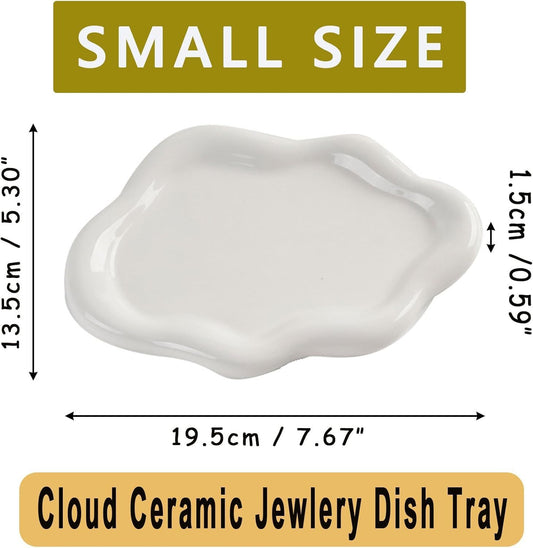 Manufacturer  Small Jewelry Dish for Women, Gifts for Mom, Ceramic Jewlery Tray Ring Holder, Vanity Ring Dish Cute Cloud Tray, Nightstand Decor Trinket Bowl for Earrings, Perfume, Keys, White Jewelry Plate   rings
