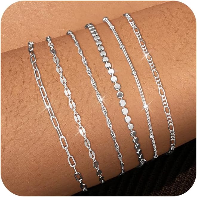 Manufacturer  Tewiky Waterproof Gold Bracelets for Women Non Tarnish - Dainty Stack14K Gold Plated/Sterling Silver Chain Bracelets Set Adjustable Trendy Jewelry for Women  bracelets