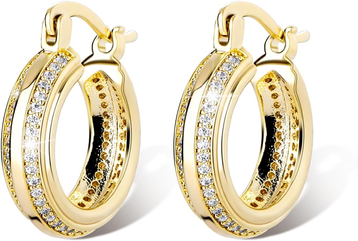 Manufacturer  Iced Out Hoop Huggie Earrings 14K Gold Cubic Zirconia Cute Small Round Hoop Huggie Cartilage Hypoallergenic Earrings For Women Men  earring