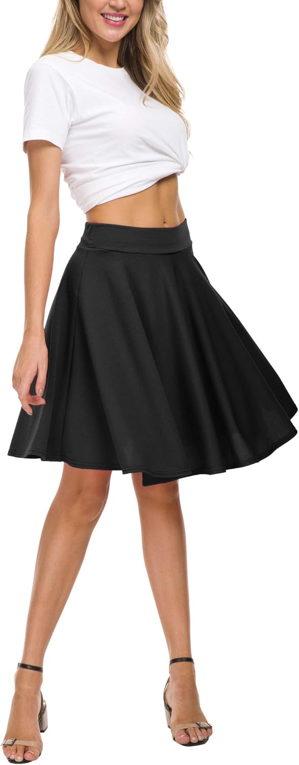Manufacturer  EXCHIC Women's Casual Stretchy Flared Mini Skater Skirt Basic A-Line Pleated Midi Skirts