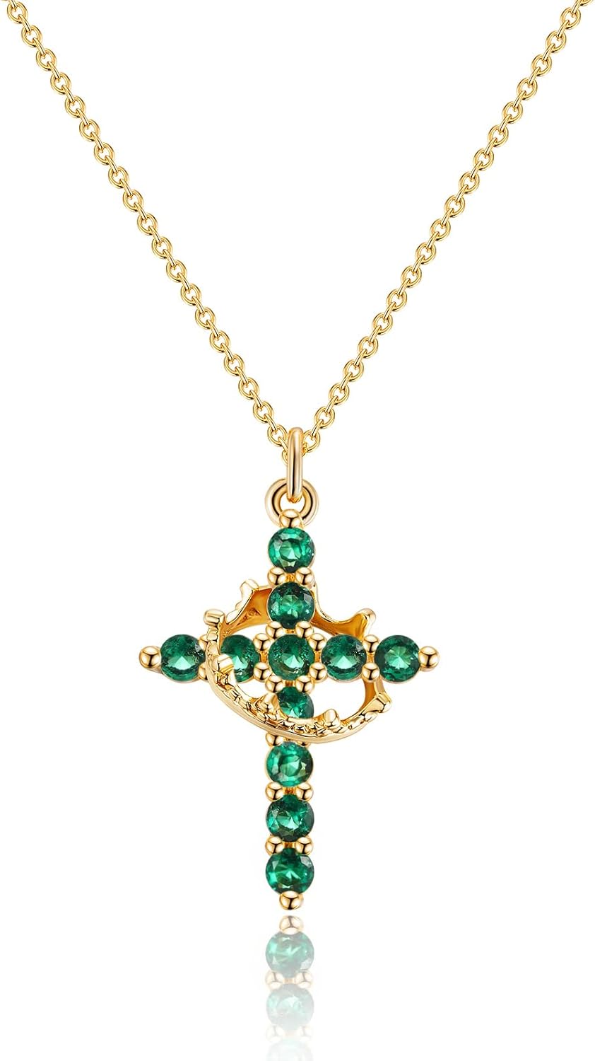 Manufacturer  Upgraded Crown Cross Necklace for Women Women's Gifts 14K Gold Plated Crown Cross Pendant Necklace Diamond Cross Necklaces Faith Cross Jewelry First Communion Gifts  Necklace