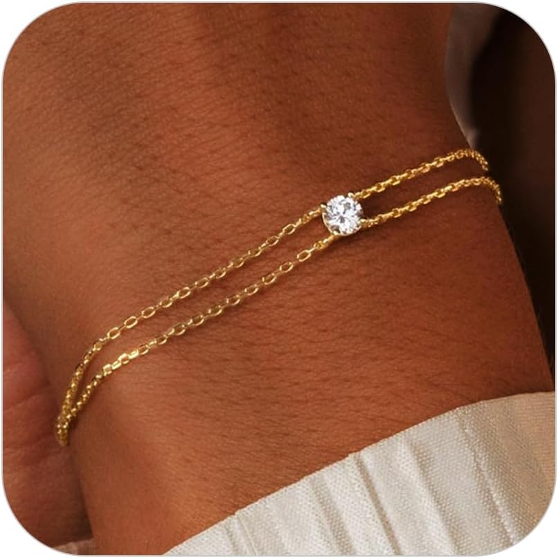 Manufacturer  SLOONG Gold Bracelets for Women Trendy, 14K Real Gold Plated Dainty Stackable Pearl Snake Chain CZ Heart Pendant Bracelets, Layered Waterproof Jewelry Gift for Women Adjustable 6"+2"  bracelets