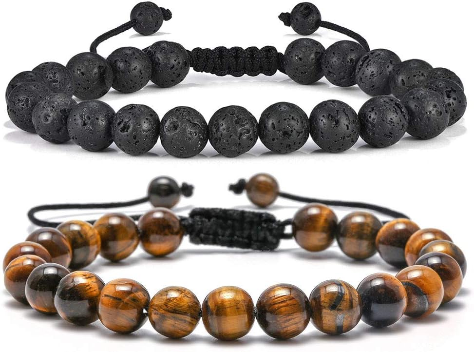 Manufacturer  M MOOHAM Natural Stone Bracelets for Men - 8mm Tiger Eye, Matte Agate, Lava Rock - Teen Boys Gifts for Birthday, Anniversary, Christmas  bracelets
