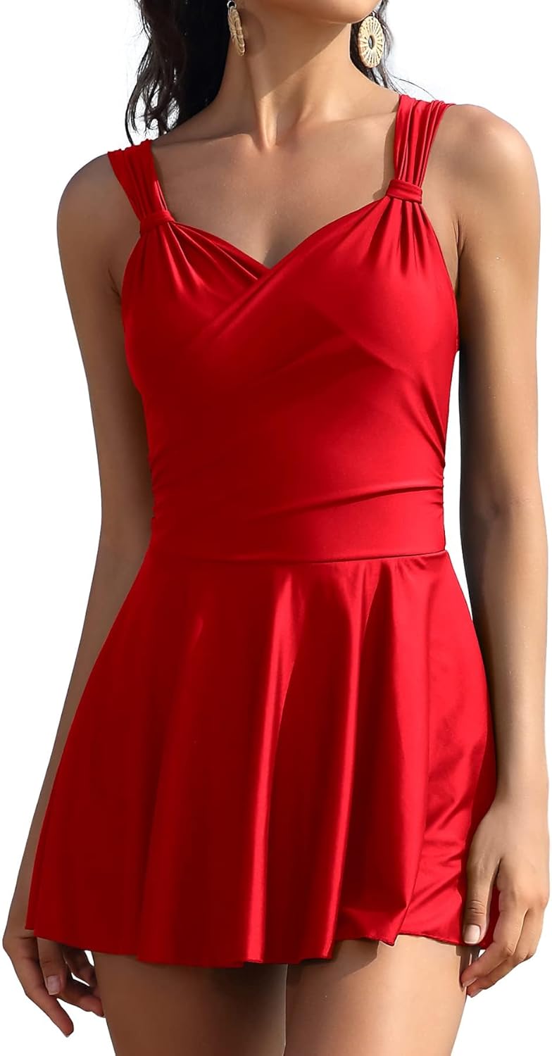 Manufacturer  SHEKINI Womens Elegant One Piece Swimdress Tummy Control Crossover Skirted Swimsuit  Swimsuit