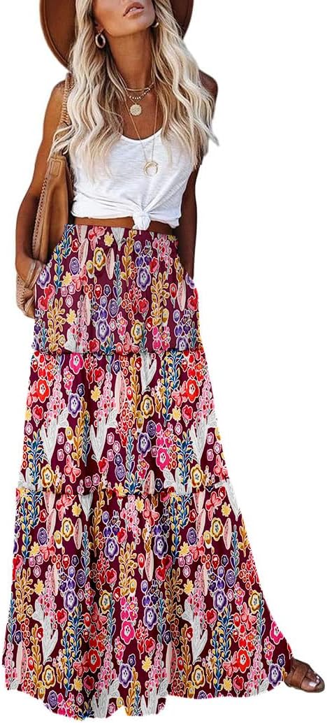 Manufacturer  EARKOHA Womens Casual High Waist Tie Paisley Print Long Maxi Skirt with Pockets skirts