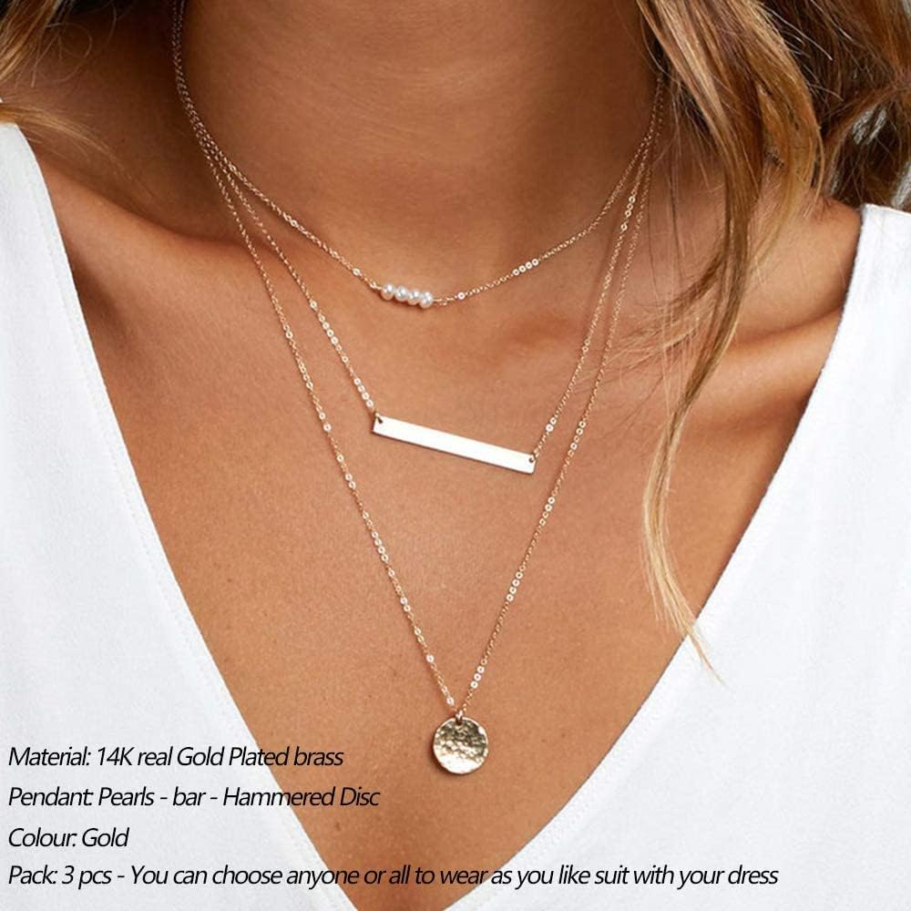 Manufacturer  Turandoss Dainty Layered Choker Necklace, Handmade 14K Gold Plated Y Pendant Necklace Multilayer Bar Disc Necklace Adjustable Layering Choker Necklaces for Women  necklace